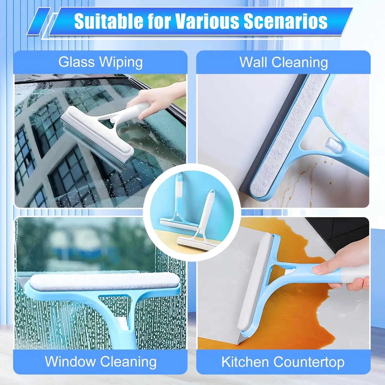 3-in-1 Window Cleaning Squeegee with Spray Bottle & Microfiber Scrubber Multi-Purpose Glass Cleaner Tool for Home, Kitchen, Car & Mirrors
