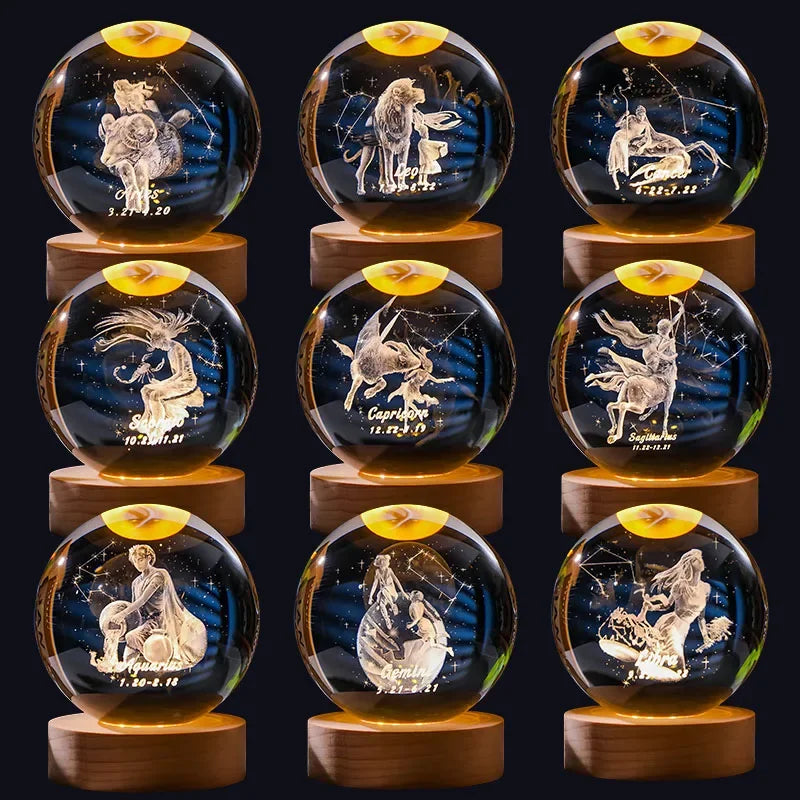 12 Constellation Crystal Ball Zodiac-Inspired Glass Sphere with LED Stand to Illuminate Your Space & Boost Your Energy