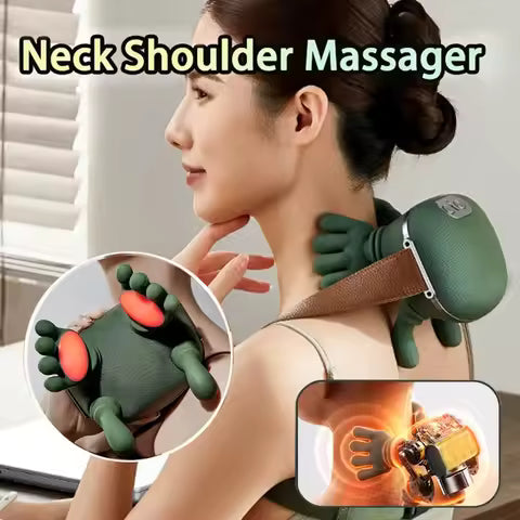 Neck & Shoulder Massager with Real Fingers, Wireless Cervical Trapezius Kneading Massager with Heat, 3-Speed Deep Tissue Relief for Neck, Back, Arms & Legs