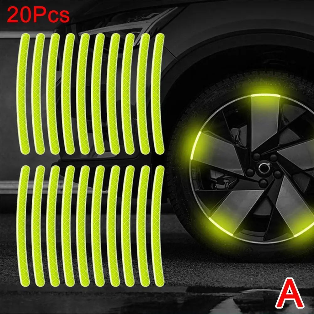 20pcs Reflective Tire Stickers Universal Fit for Motorcycle Bike Car Scooter Night Safety Use