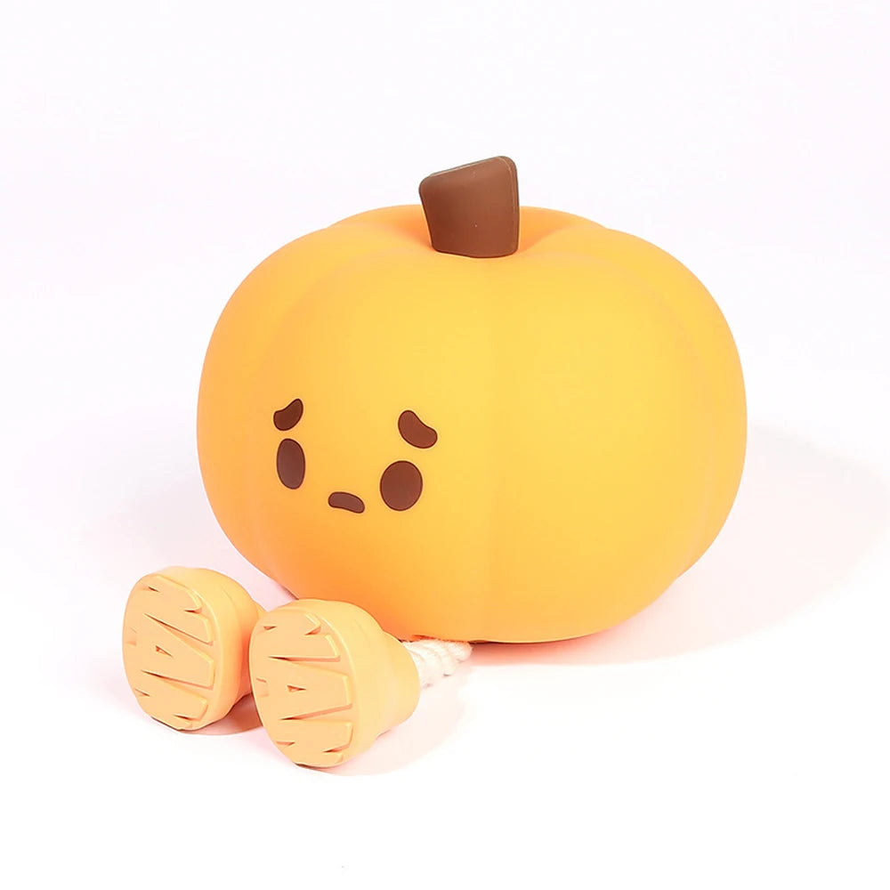 LED Pumpkin Night Lamp Squishy Silicone Rechargeable Light for Bedroom, Desk, Nursery & Seasonal Decor