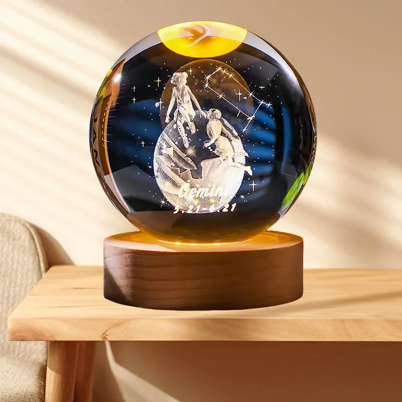 12 Constellation Crystal Ball Zodiac-Inspired Glass Sphere with LED Stand to Illuminate Your Space & Boost Your Energy