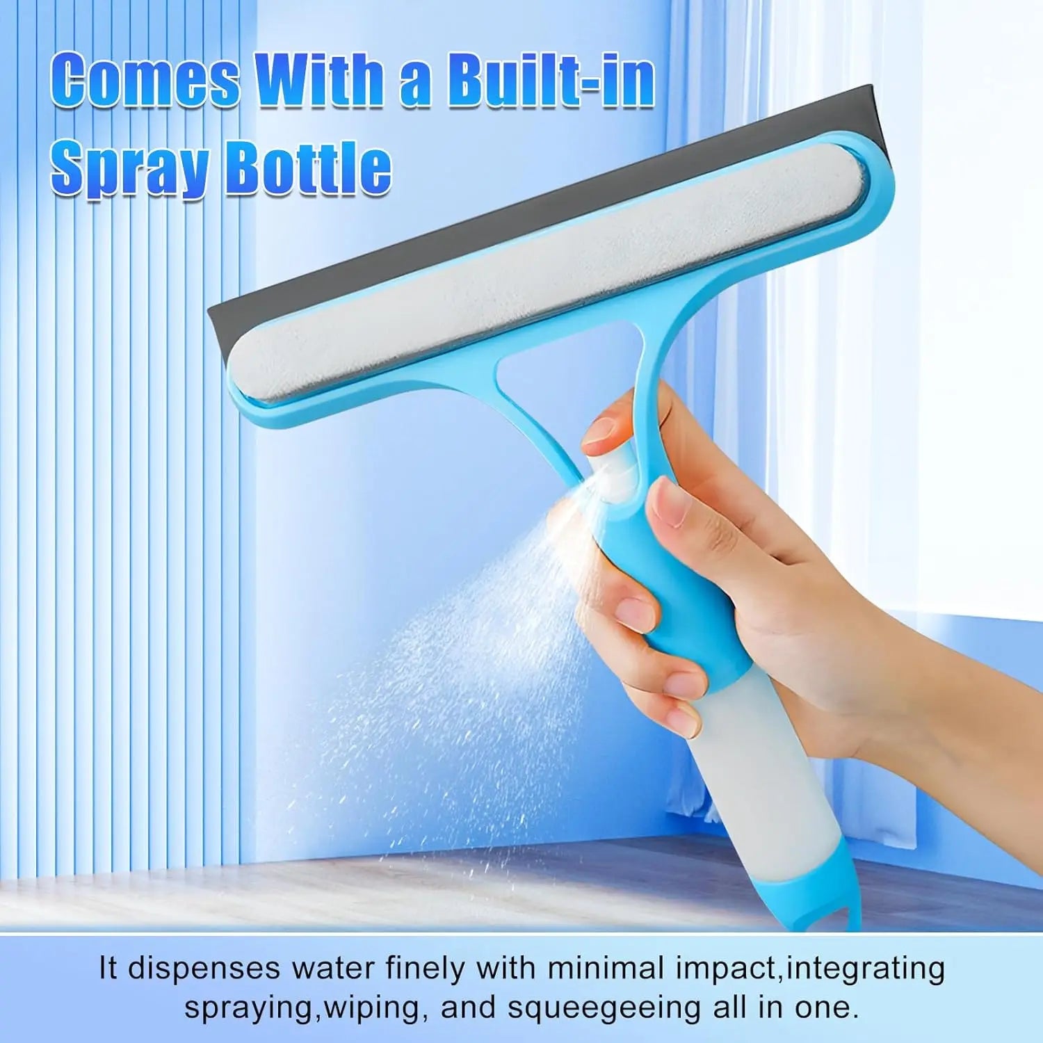 3-in-1 Window Cleaning Squeegee with Spray Bottle & Microfiber Scrubber Multi-Purpose Glass Cleaner Tool for Home, Kitchen, Car & Mirrors