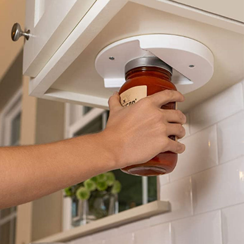 Under-Cabinet Jar & Can Opener – Fast, One-Hand Lid Removal for Bottles, Cans & Jars