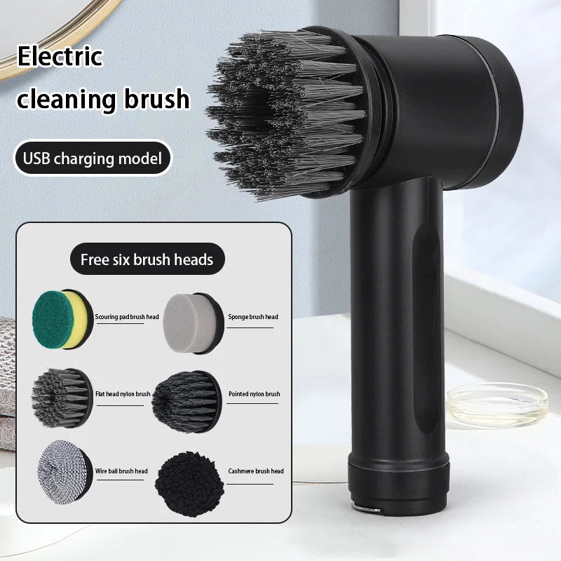 Wireless Electric Cleaning Brush High Power Multi-Function Scrubber with 6 Replaceable Heads for Kitchen & Home