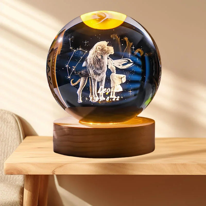12 Constellation Crystal Ball Zodiac-Inspired Glass Sphere with LED Stand to Illuminate Your Space & Boost Your Energy