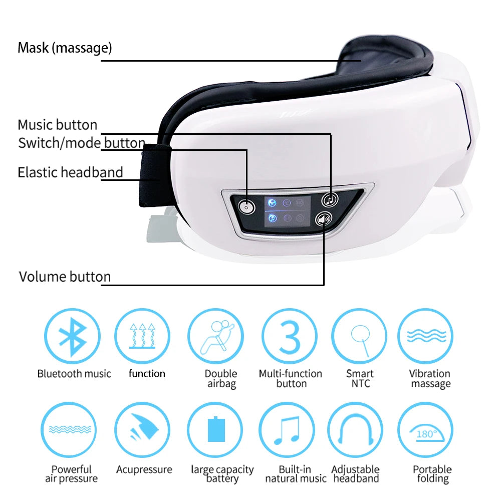 Eye Massager Smart Airbag Vibrating with Bluetooth Music Relieves Eye Fatigue & Supports Eye Health