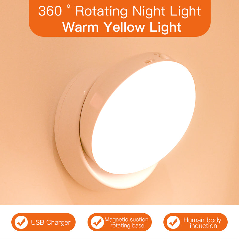 Mini LED Motion Sensor Night Light Rechargeable with 360° Rotation for Cabinets, Bedrooms and Entrances