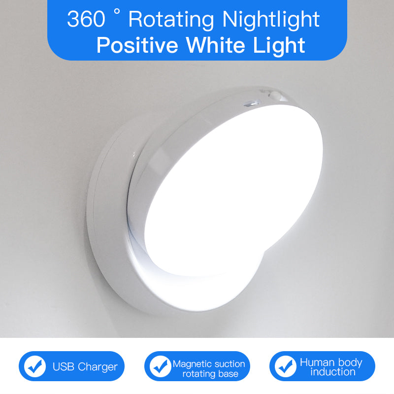 Mini LED Motion Sensor Night Light Rechargeable with 360° Rotation for Cabinets, Bedrooms and Entrances