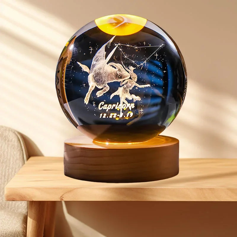 12 Constellation Crystal Ball Zodiac-Inspired Glass Sphere with LED Stand to Illuminate Your Space & Boost Your Energy