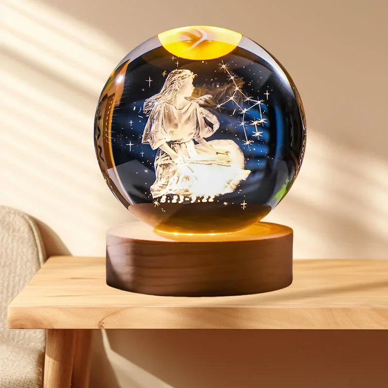 12 Constellation Crystal Ball Zodiac-Inspired Glass Sphere with LED Stand to Illuminate Your Space & Boost Your Energy