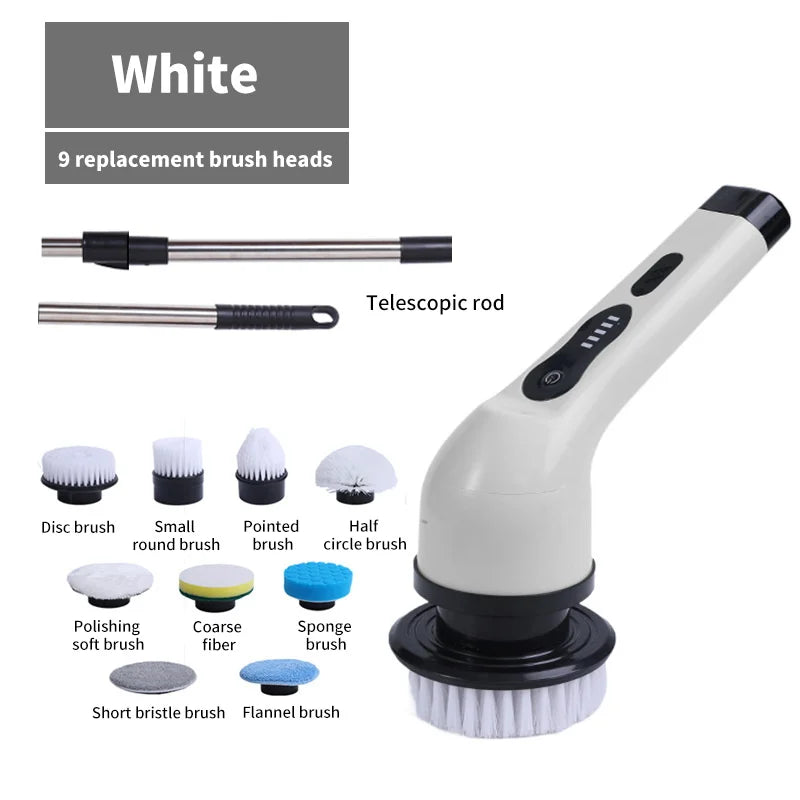 Electric Spin Scrubber 9 in 1 Rechargeable Cleaning Brush for Bathroom Kitchen Shower and Corners