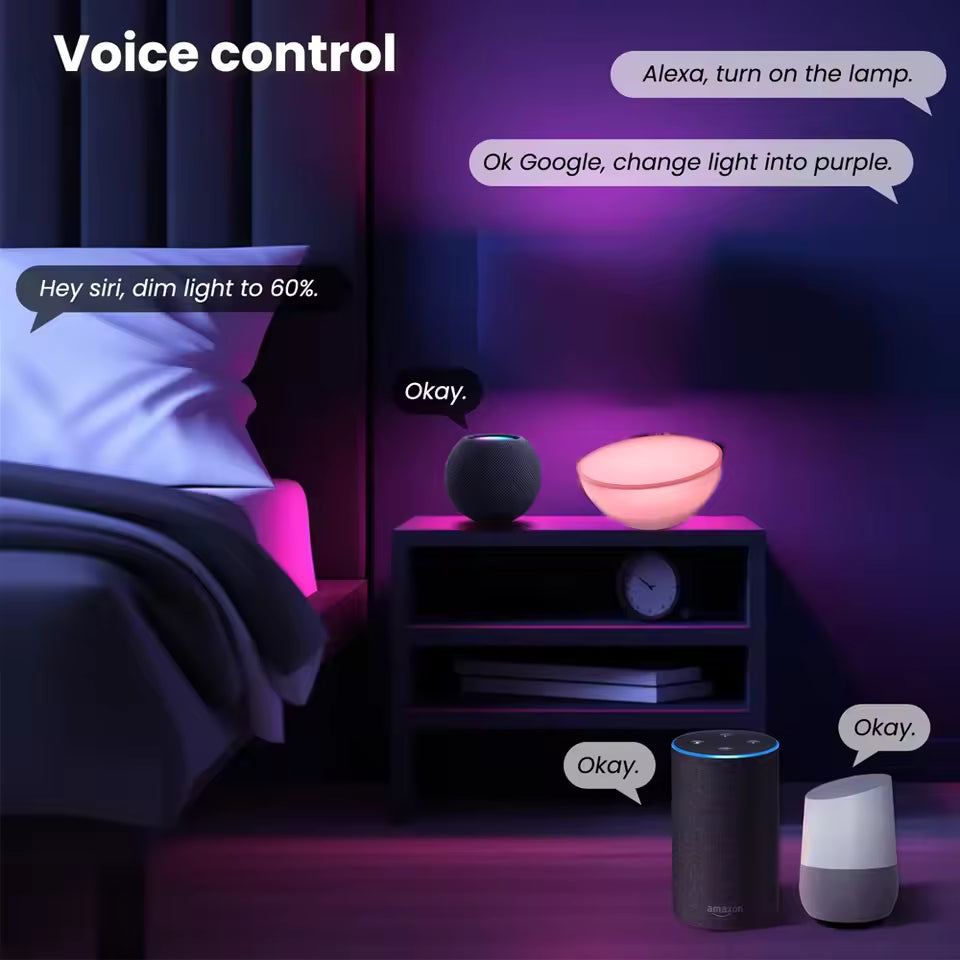Smart RGB Bedside Lamp with Music Sync & App Control Voice-Activated Mood Light for Bedroom & Living Room