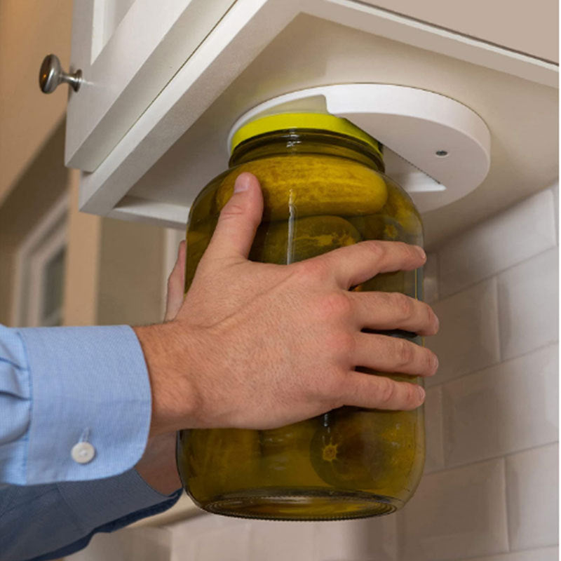 Under-Cabinet Jar & Can Opener – Fast, One-Hand Lid Removal for Bottles, Cans & Jars