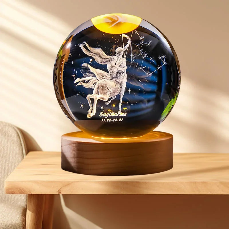 12 Constellation Crystal Ball Zodiac-Inspired Glass Sphere with LED Stand to Illuminate Your Space & Boost Your Energy