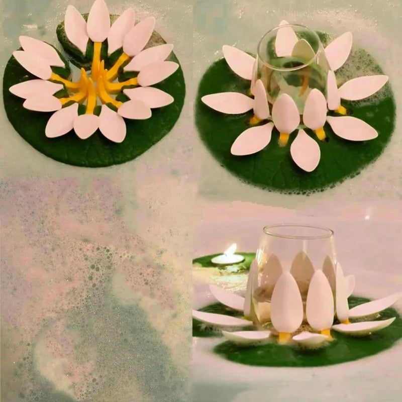 Floating Lotus Bath Stand Wine Glass Holder Wine Bottle Holder Tealight Candle Holder Lily Pad Bathroom Decor Shower Accessory