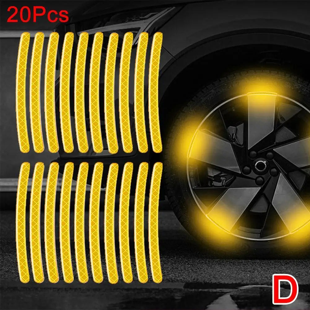 20pcs Reflective Tire Stickers Universal Fit for Motorcycle Bike Car Scooter Night Safety Use