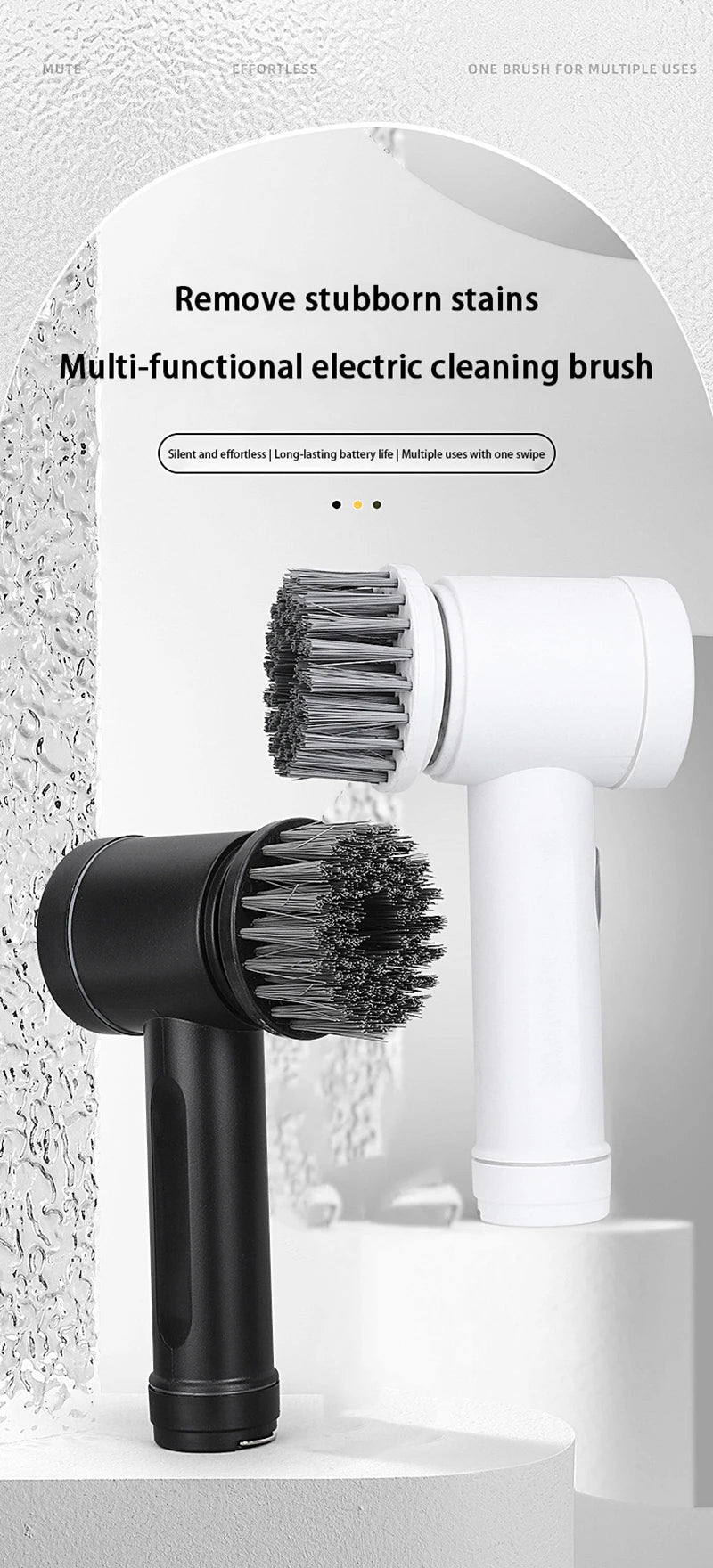 Wireless Electric Cleaning Brush High Power Multi-Function Scrubber with 6 Replaceable Heads for Kitchen & Home