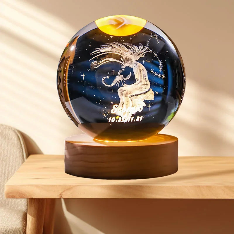 12 Constellation Crystal Ball Zodiac-Inspired Glass Sphere with LED Stand to Illuminate Your Space & Boost Your Energy