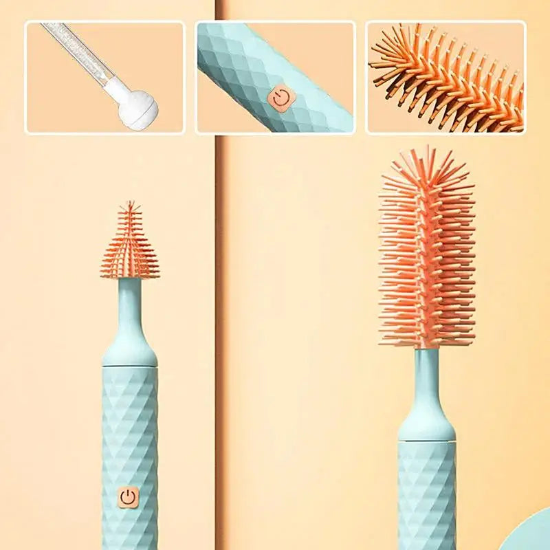 Electric Bottle Cleaning Brush Set 360° Rotating Silicone Brush for Pacifiers, Cups & Feeding Accessories