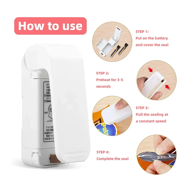 Portable Mini Bag Sealer, Handheld Heat Sealing Machine for Plastic Snack Bags, Easy-to-Use Food Storage Tool, Compact Kitchen Accessory