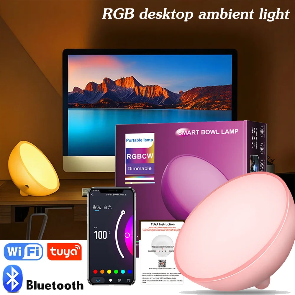 Smart RGB Bedside Lamp with Music Sync & App Control Voice-Activated Mood Light for Bedroom & Living Room