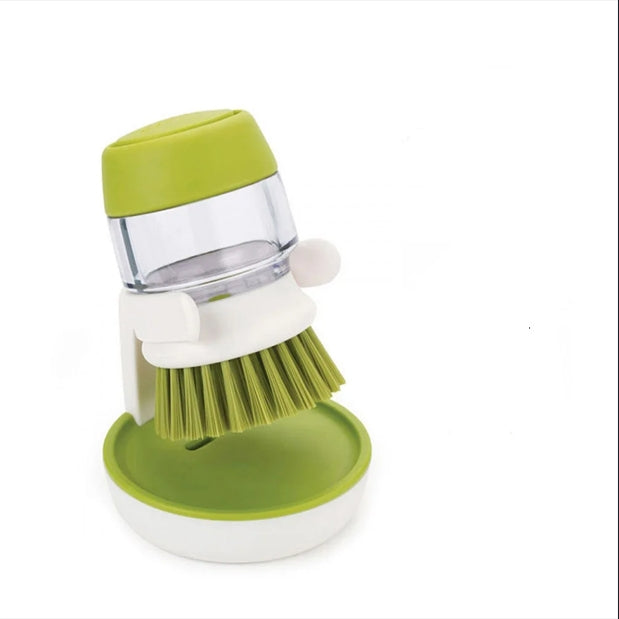 Soap Dispensing Dish Brush with Non-Scratch Bristles and Storage Stand for Pots and Pans