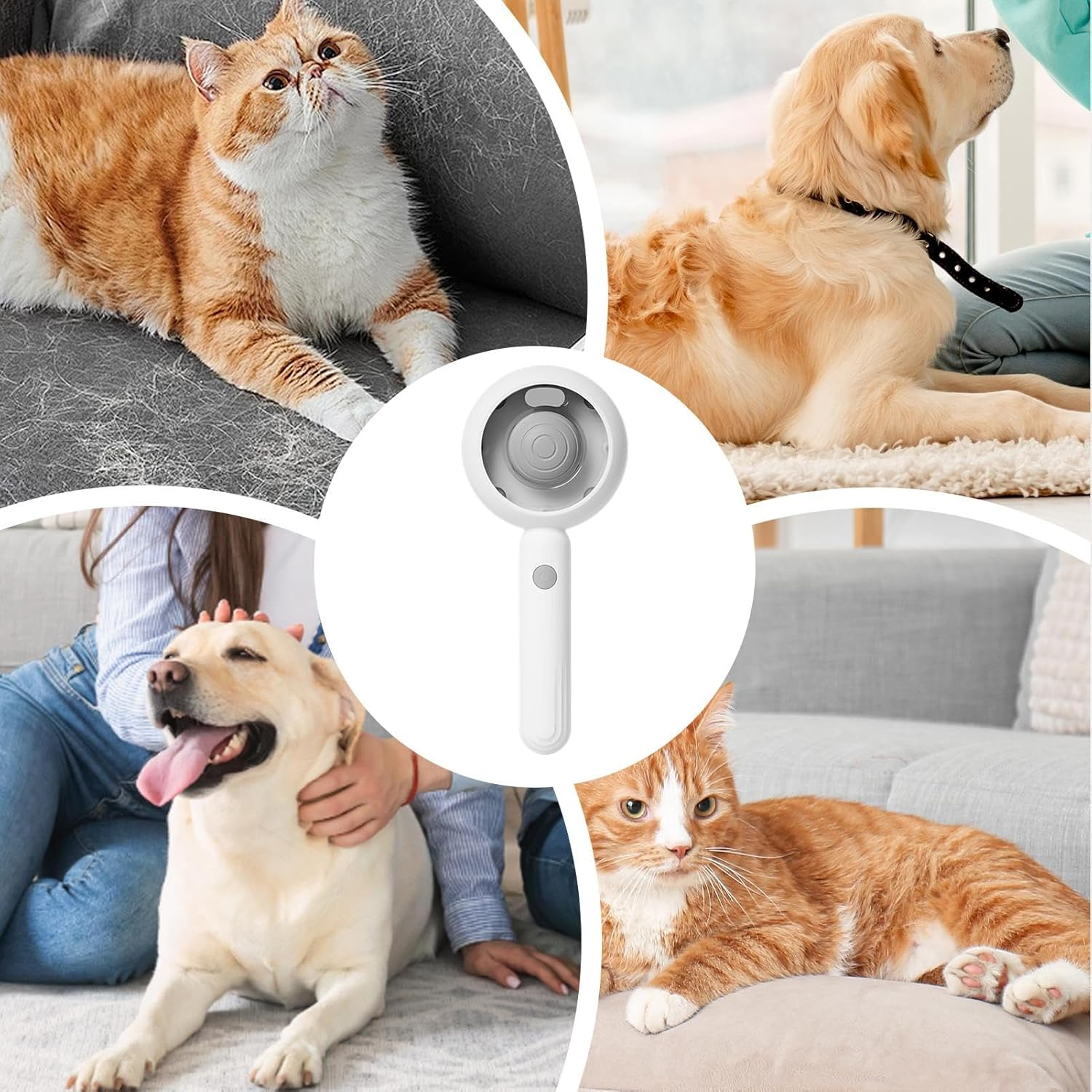 Pet Hair Removal Brush with Spray One-Click Grooming Comb for Cats & Dogs