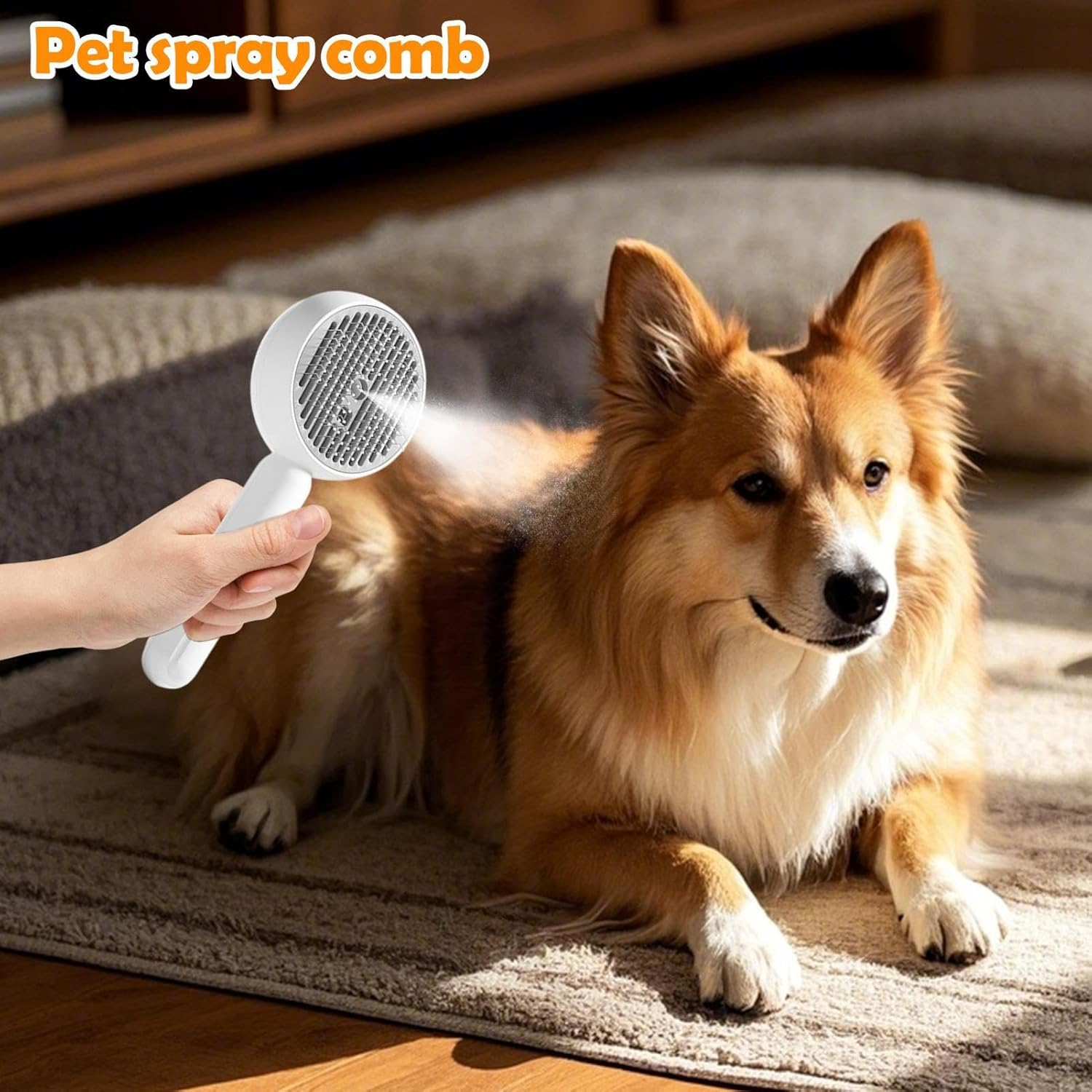 Pet Hair Removal Brush with Spray One-Click Grooming Comb for Cats & Dogs