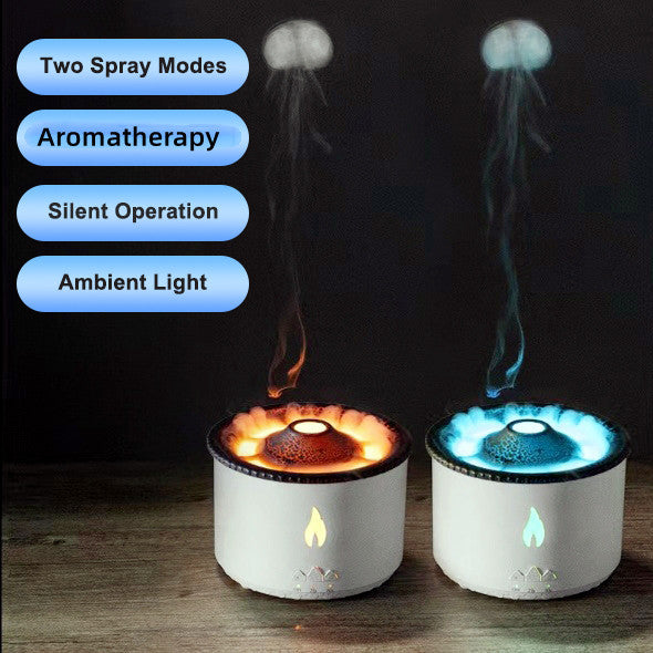 Creative Volcano Flame Diffuser Aroma Humidifier with Mesmerizing Jellyfish Mist Effect
