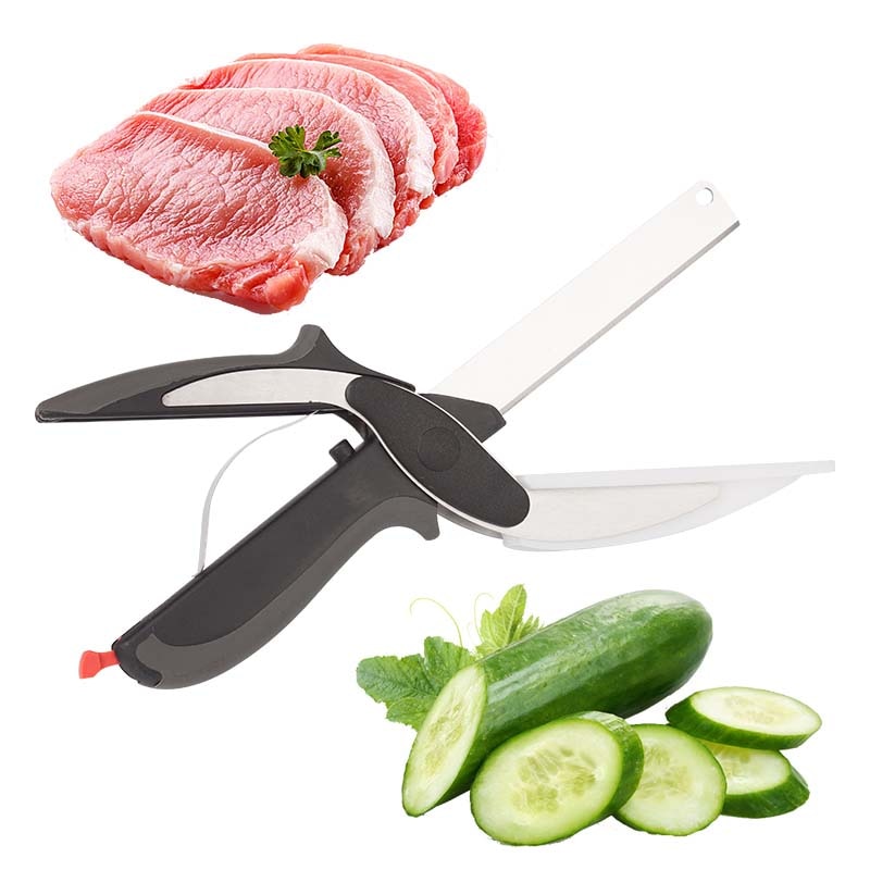 2-in-1 Multi-Function Kitchen Scissors with Built-in Cutting Board – Food Cutter Knife Tool for Vegetables, Fruits, Meat, and Salad Prep