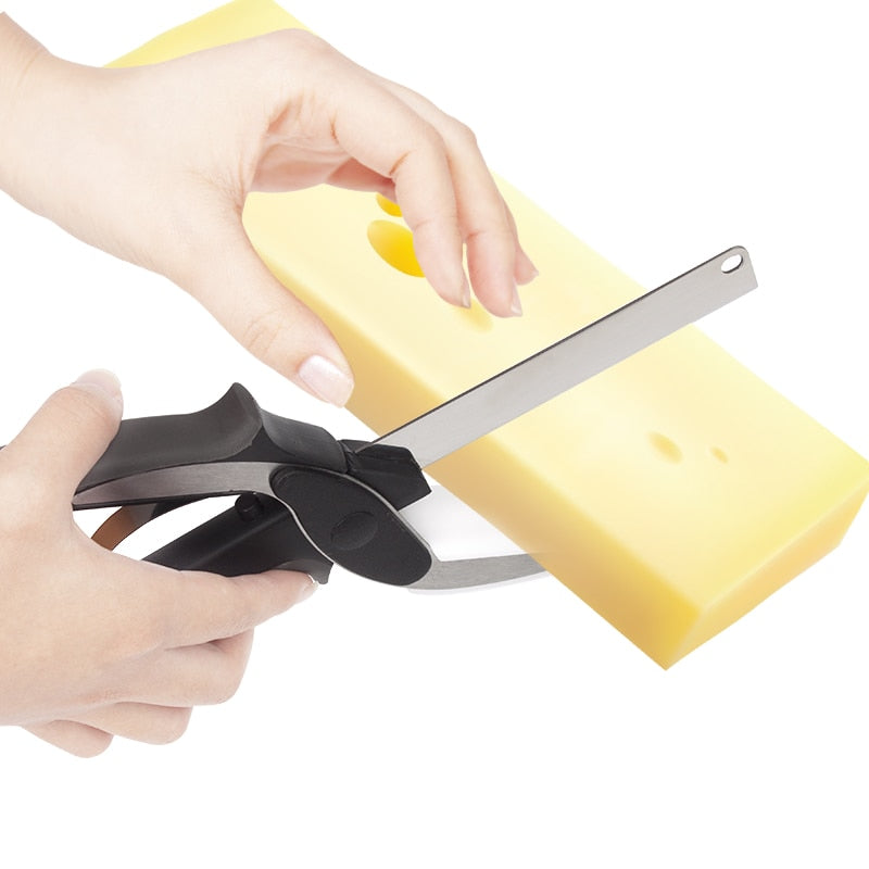 2-in-1 Multi-Function Kitchen Scissors with Built-in Cutting Board – Food Cutter Knife Tool for Vegetables, Fruits, Meat, and Salad Prep