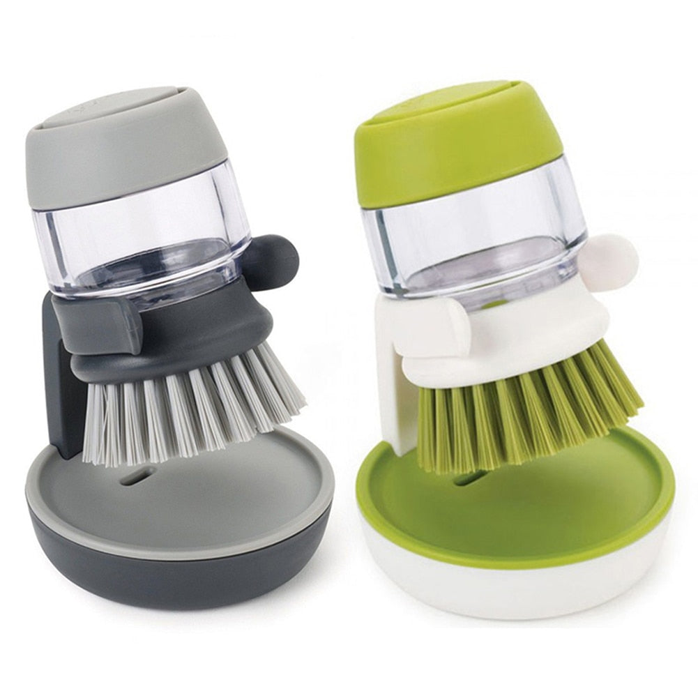 Soap Dispensing Dish Brush with Non-Scratch Bristles and Storage Stand for Pots and Pans