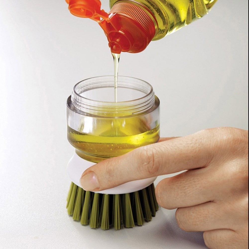 Soap Dispensing Dish Brush with Non-Scratch Bristles and Storage Stand for Pots and Pans
