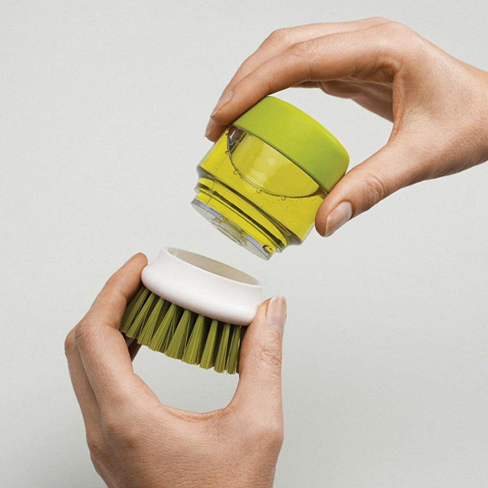 Soap Dispensing Dish Brush with Non-Scratch Bristles and Storage Stand for Pots and Pans