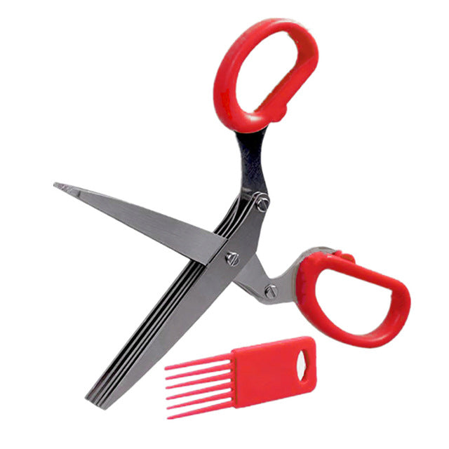 5-Blade Stainless Steel Herb Scissors with Cleaning Comb Multipurpose Kitchen Shears for Cutting Herbs, Onions, Chives, Basil
