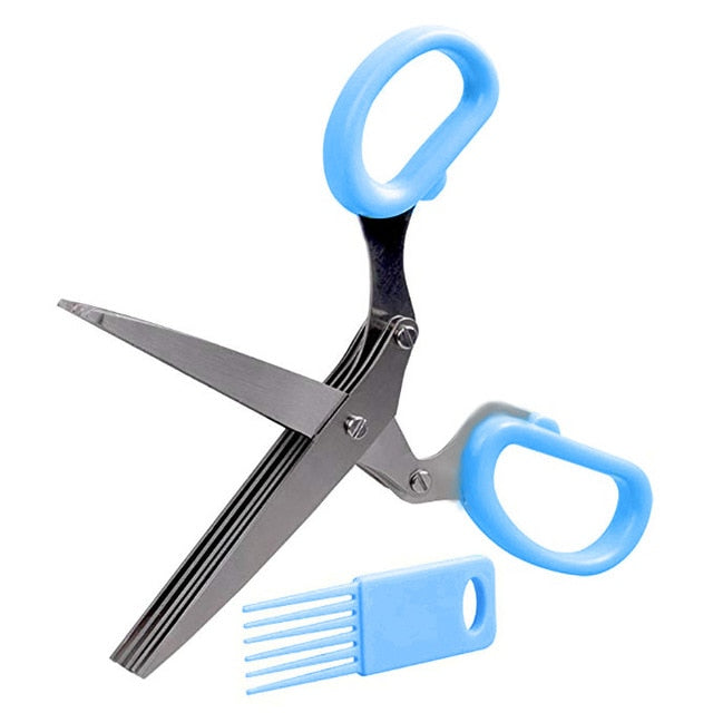 5-Blade Stainless Steel Herb Scissors with Cleaning Comb Multipurpose Kitchen Shears for Cutting Herbs, Onions, Chives, Basil