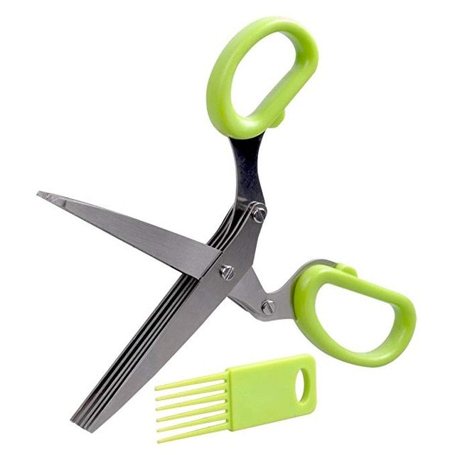 5-Blade Stainless Steel Herb Scissors with Cleaning Comb Multipurpose Kitchen Shears for Cutting Herbs, Onions, Chives, Basil