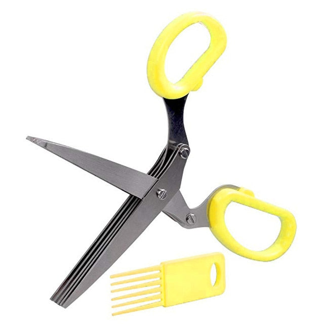 5-Blade Stainless Steel Herb Scissors with Cleaning Comb Multipurpose Kitchen Shears for Cutting Herbs, Onions, Chives, Basil