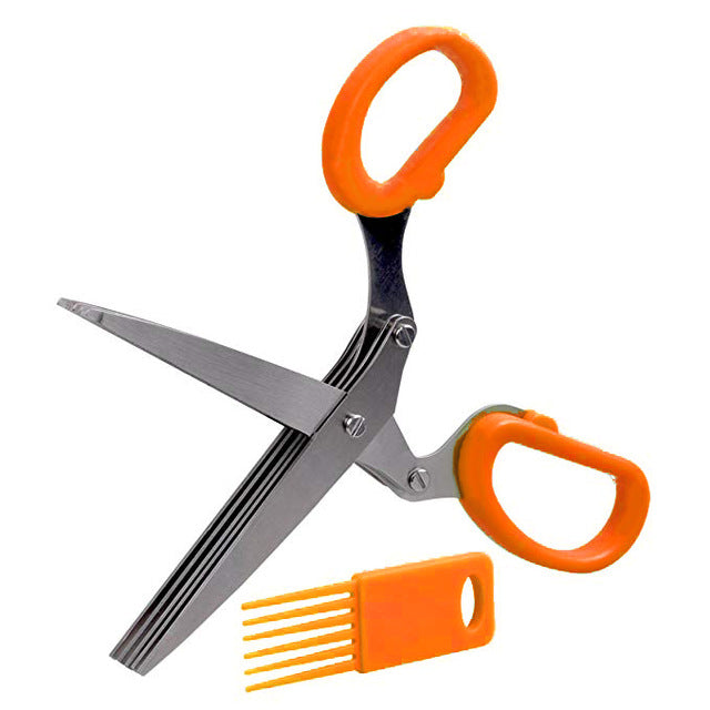 5-Blade Stainless Steel Herb Scissors with Cleaning Comb Multipurpose Kitchen Shears for Cutting Herbs, Onions, Chives, Basil