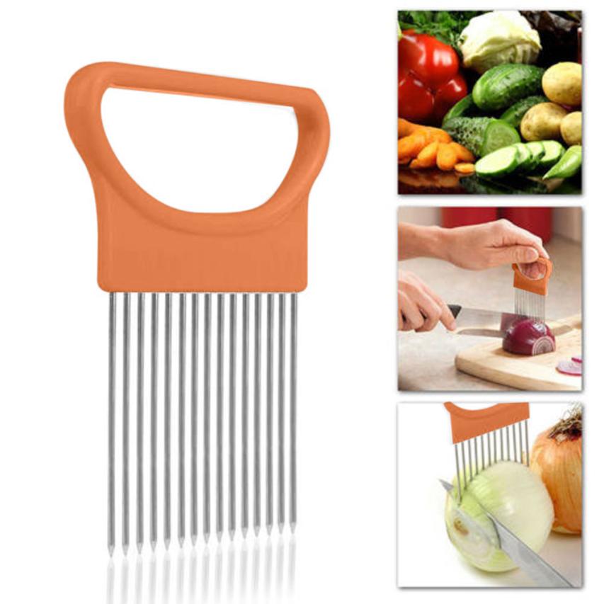 Stainless Steel Onion & Vegetable Slicer Tool Safe Grip Holder for Even Slices