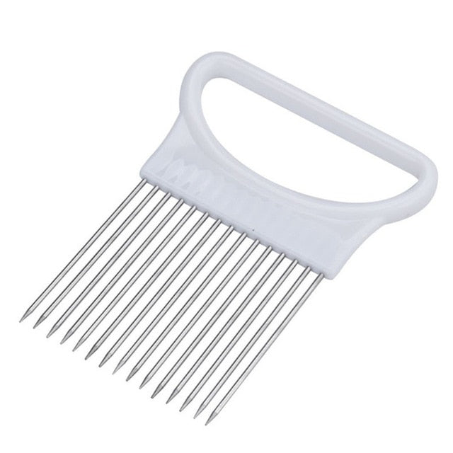 Stainless Steel Onion & Vegetable Slicer Tool Safe Grip Holder for Even Slices