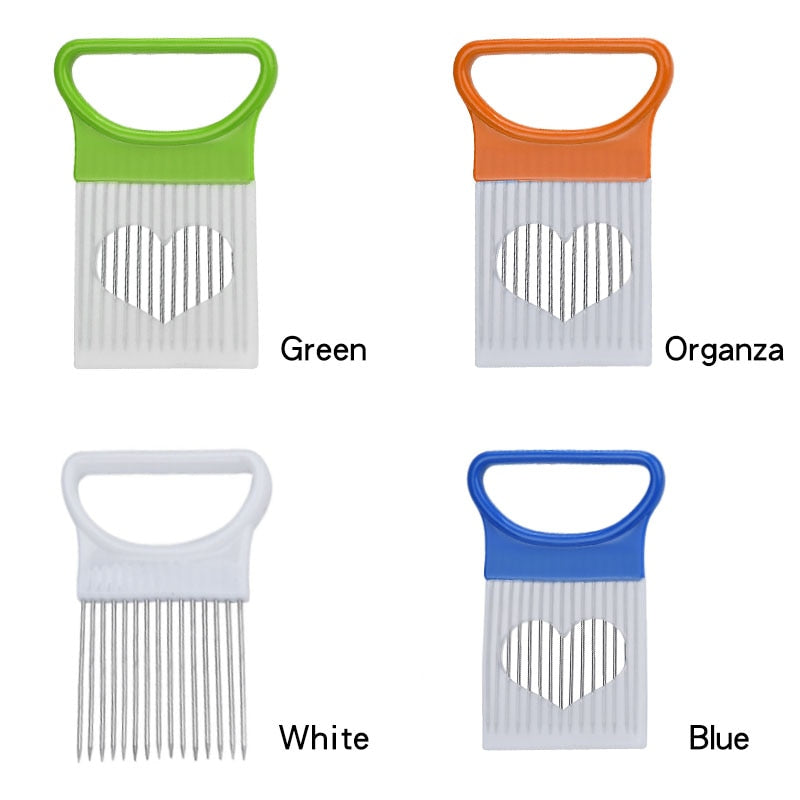 Stainless Steel Onion & Vegetable Slicer Tool Safe Grip Holder for Even Slices