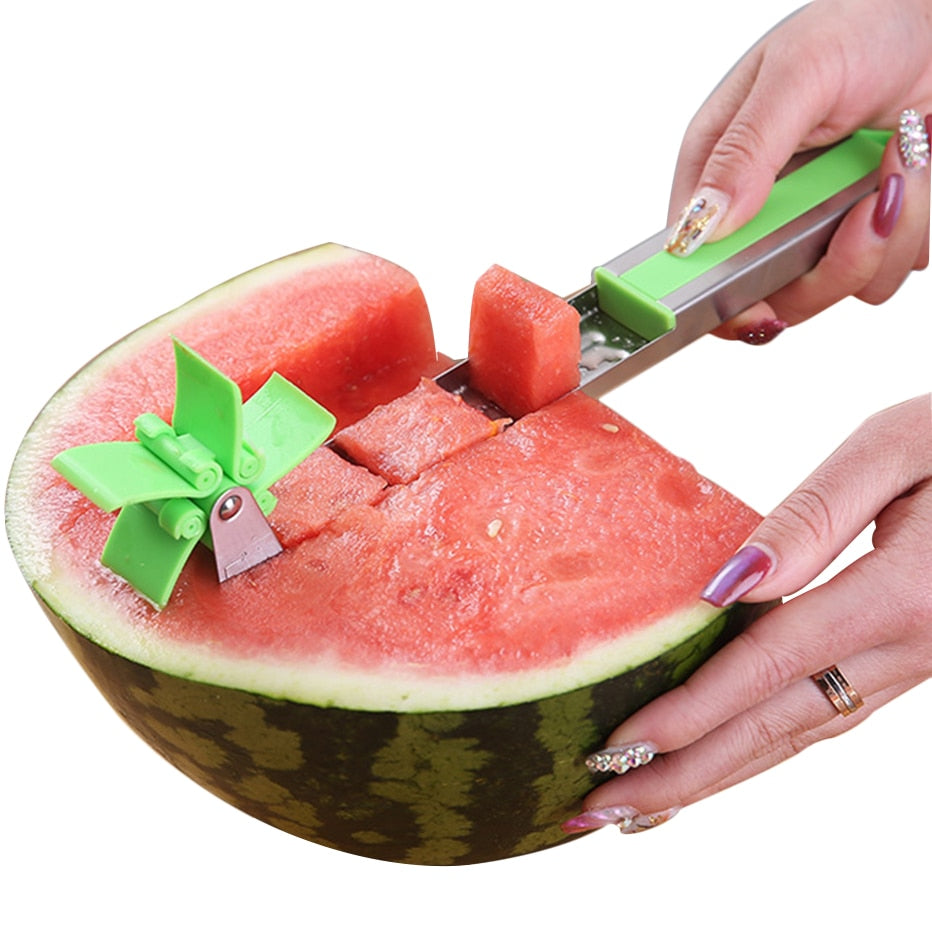 Windmill Watermelon Cutter with Automatic Blade Stainless Steel Cube Slicer for Melon & Fruit