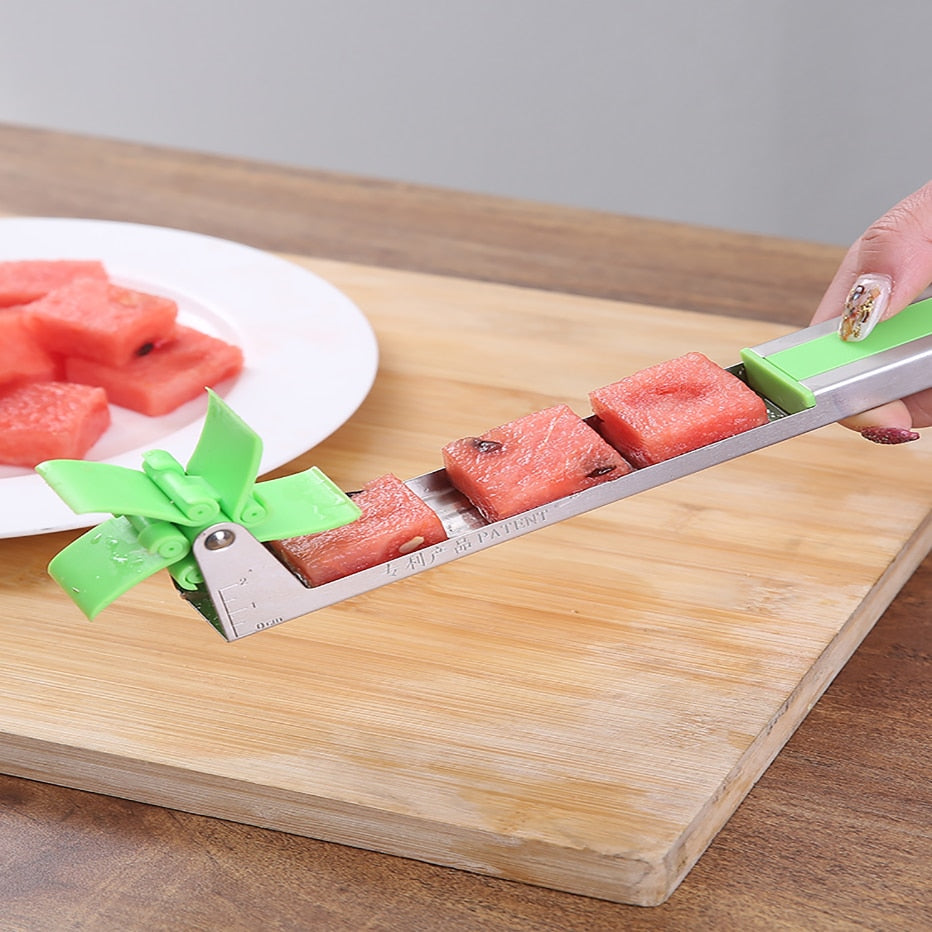 Windmill Watermelon Cutter with Automatic Blade Stainless Steel Cube Slicer for Melon & Fruit